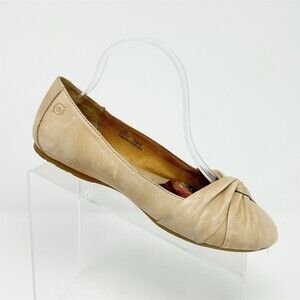 BORN Lilly Ballet Flats Beige Tan Twisted Knot Toe Slip-On Casual Work Size 7.5